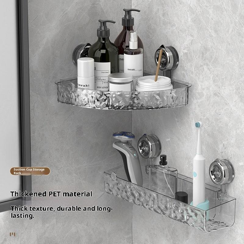 1/2Pcs Plastic Suction Cups Shower Shelves Punch-Free Rectangular/Triangular Shower Storage Rack Removable Draining
