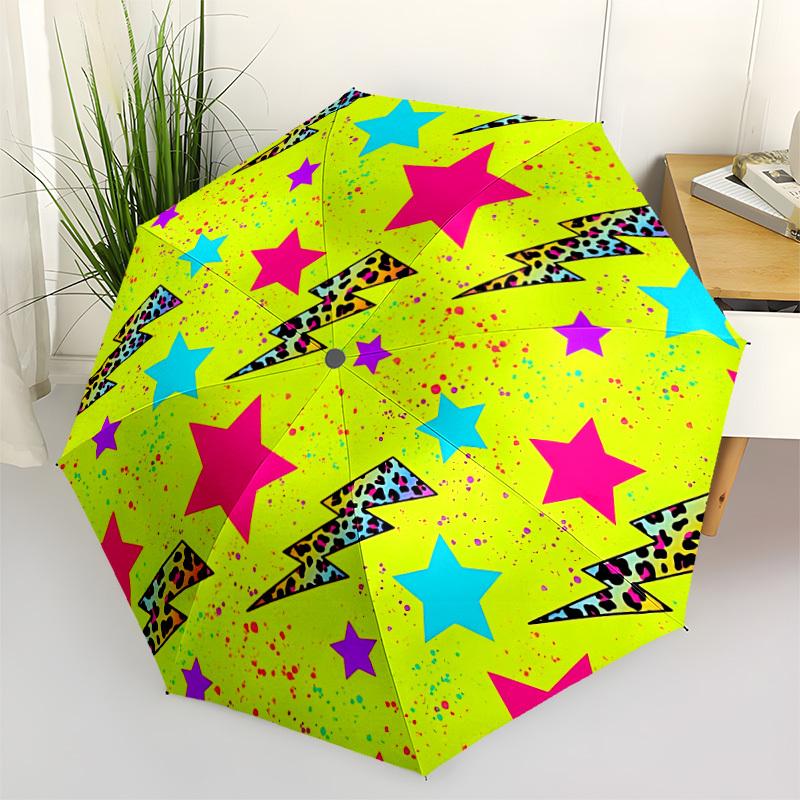 

1pc Lightning Stars Pattern Automatic Opening and Closing Folding Umbrella with 8 Iron Ribs - Portable, Foldable for Travel yy251124133