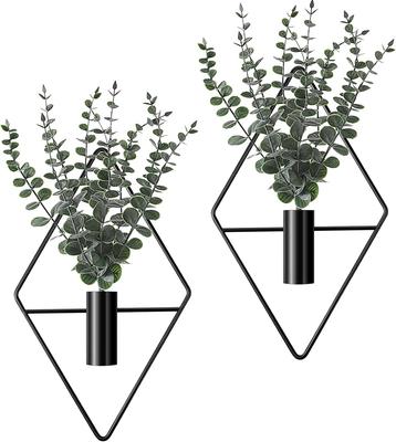 4 Pcs Hanging Planters with Artificial Eucalyptus Metal Hanging Vase Indoor Plants Holder Modern Geometric Boho Bathroom Wall Decor