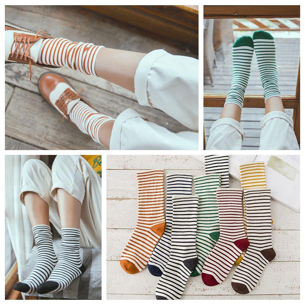 

Women Cute Winter Warm Knit Elastic Hosiery Cotton Striped Socks чорний
