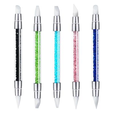 Nails Art Sculpture Pen Double Silicone Nails Pen Application Mirror Powder Sticker Press Stick Carving Gluing Nails Art Tools
