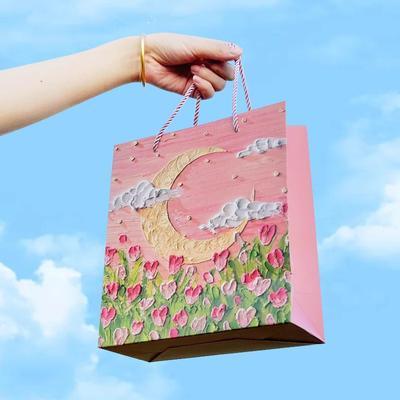 1Pc Creative Oil Painting Gift Bag Portable Gift Bag Holiday Gifts Kraft Paper Gift Bag  Year Gift Bag For Students