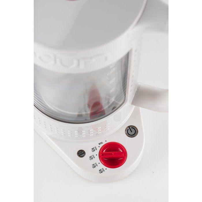 Bouilloire électrique double paroi - BODUM - BISTRO - 1500 W - 1,1 L - 5 températures - Intérieur en verre - Blanc