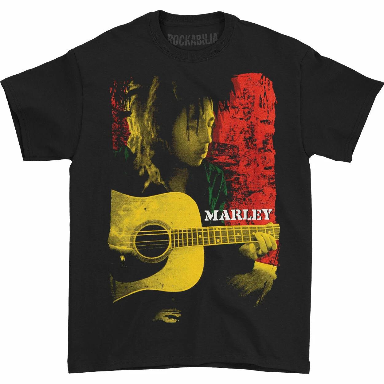 

Zion Rootswear Mens Bob Marley Playing Guitar Black Tee Shirt NWT S M