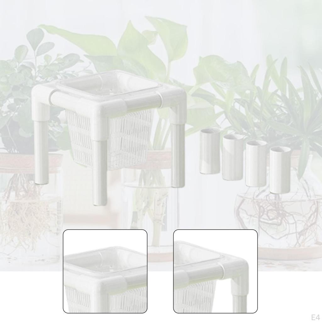 Turtle Tank Aquatic Plant Holder Basket and Stand White with Heightening Tubes Support