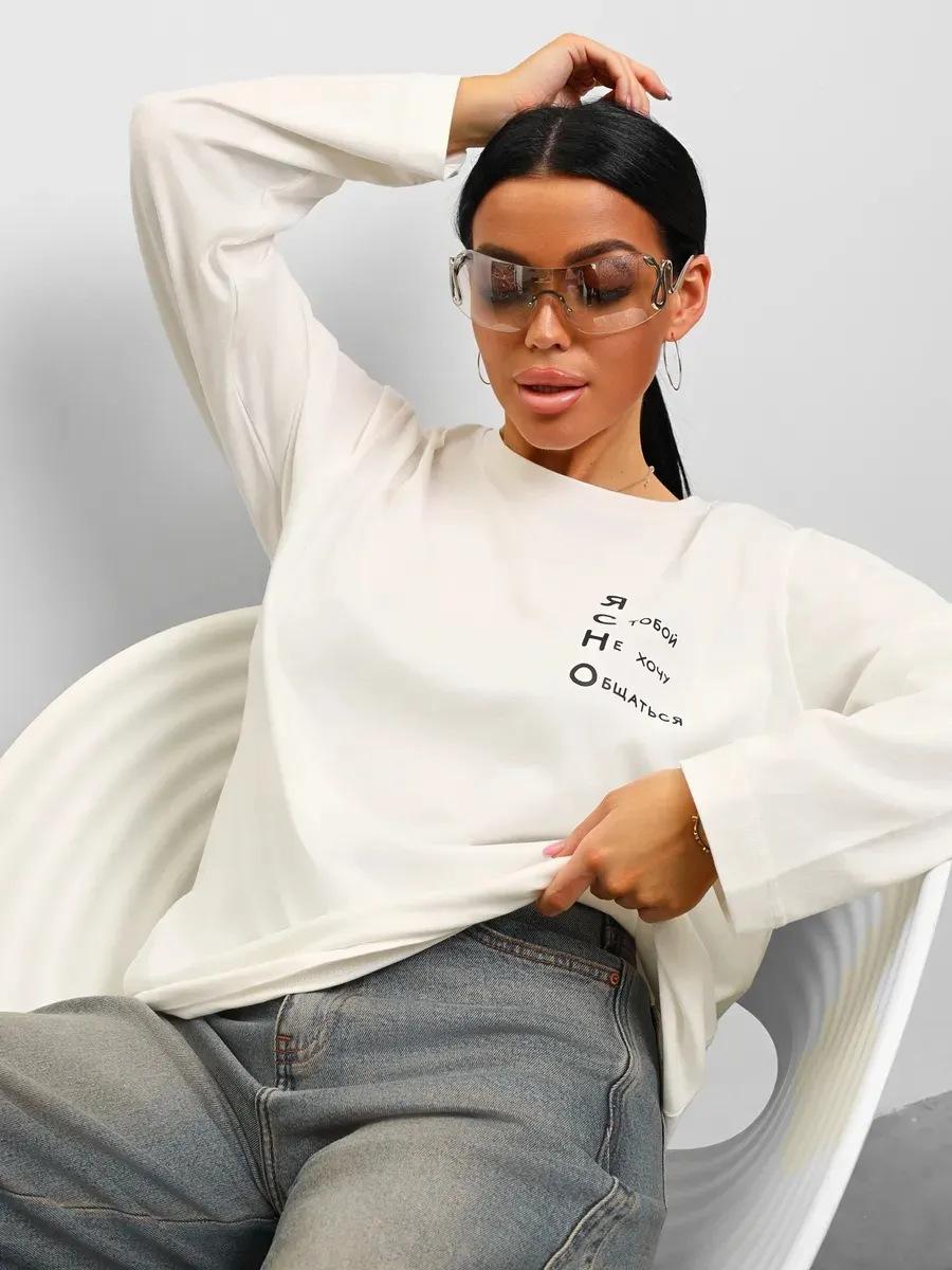 

100% cotton t-shirt casual simple personality fashion letter print versatile commuter hiphop top women XXXL білий