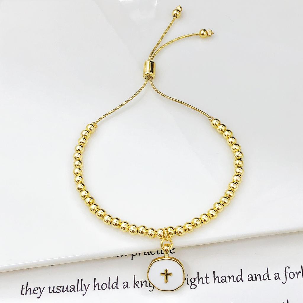 Simple Round Cross Copper Bead Chain Bracelet Adjustable Drawstring Charm Bracelet Classic for Men Women Party Wedding Jewelry