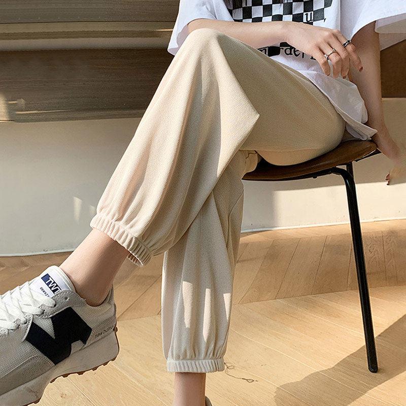 Women's Ice Silk High-Waisted Loose Fit Joggers - Spring/Summer Light Drape Wide-Leg Pants