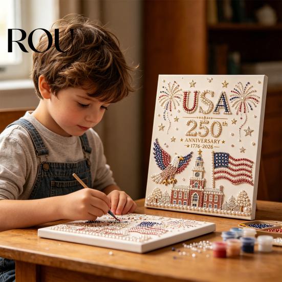 250th Anniversary Gift Pearl Painting Kit, USA DIY Art Bald Eagle Craft Kit Set, Patriotic Bead for Beginners Adults Relaxation