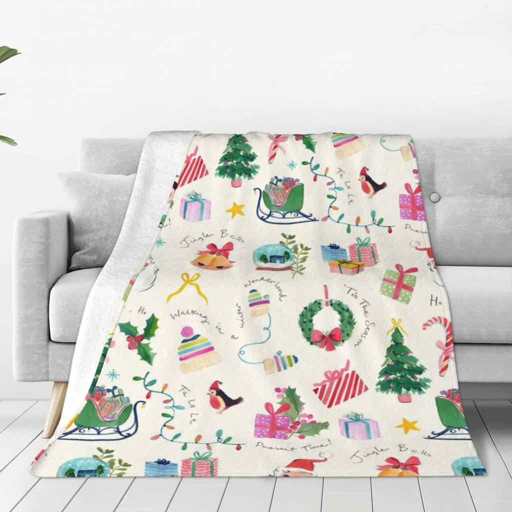 Custom Merry Christmas Wallpaper Blanket 3D Printed Soft Flannel Fleece Warm Throw Blankets For Office Bedroom Sofa Quilt