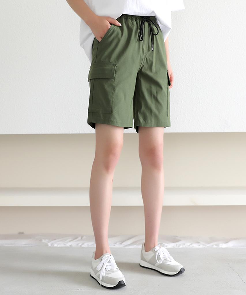 Ppaeppae Elastic String Label Patch Pocket Cargo Shorts