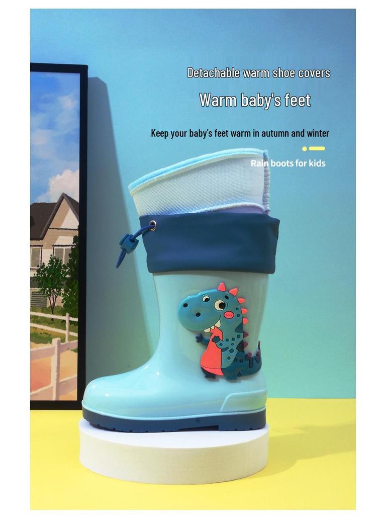Children's Waterproof Unicorn & Dinosaur Rain Boots with Non-Slip Sole, Fleece-Lined for Boys & Girls