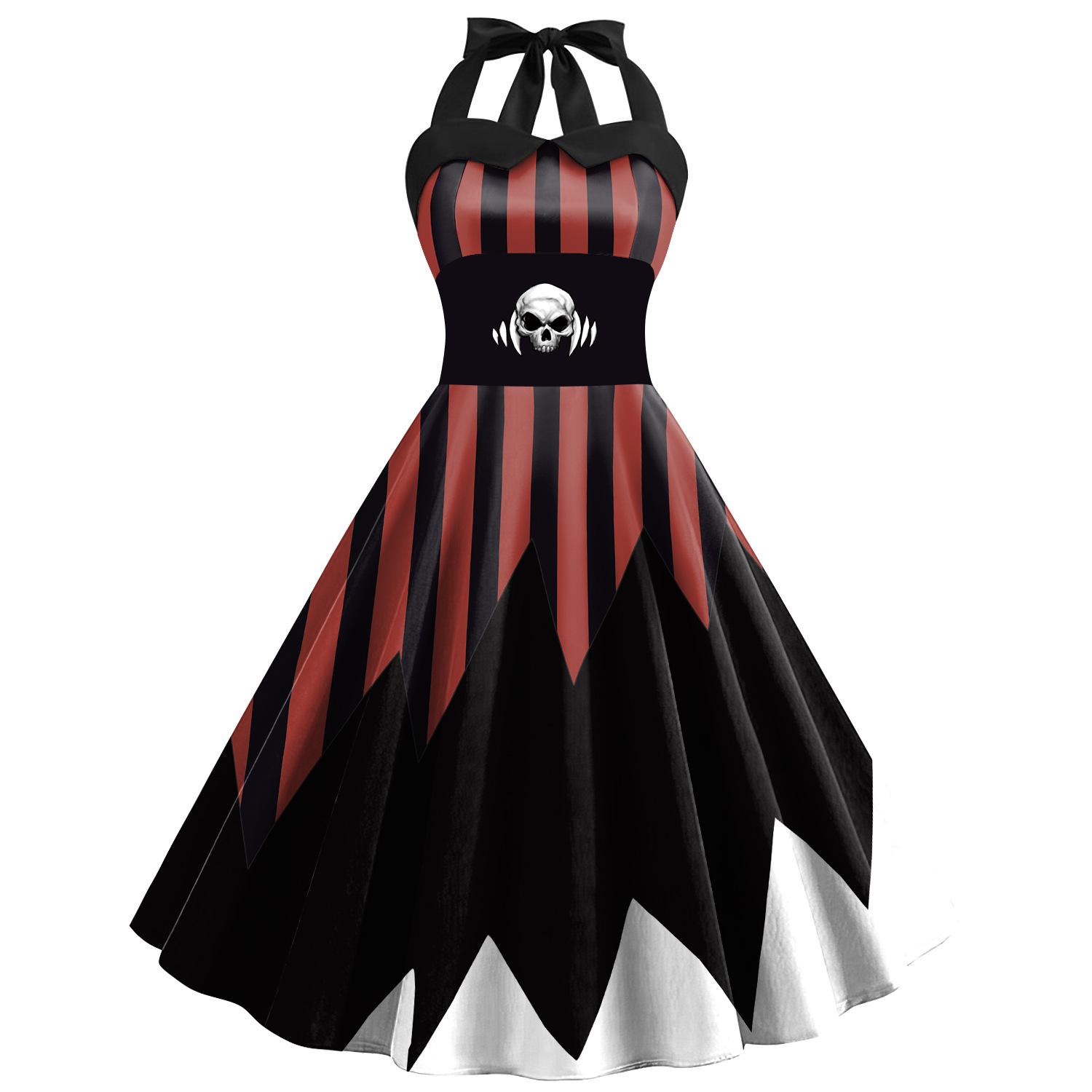 

Women s dress halloween paly movie peripheral ugly girl digital print strap striped dress women XXL