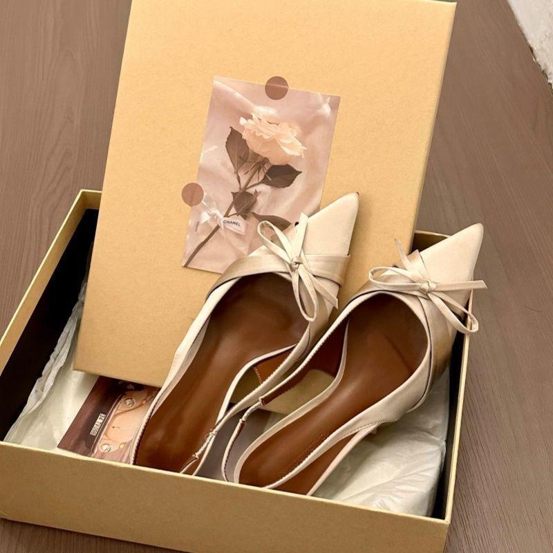 Temperament bag head sandals women's shallow mouth pointed head French style with skirt thin heel empty single shoes women's summer 2025 new