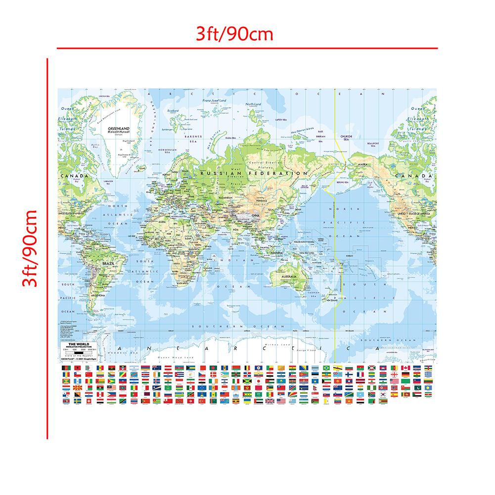 World Map-Geographic Map with Cities,Wall Hanging,Frameless,Home Decor,Study,Geographical Tools,Tourism/education Tools