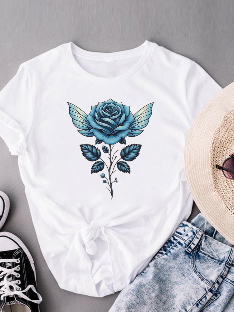 

(Азиатский размер) Милые футболки с коротким рукавом с принтом в акварельном цветочном стиле, модный женский повседневный топ, женская одежда, графическая футболка S