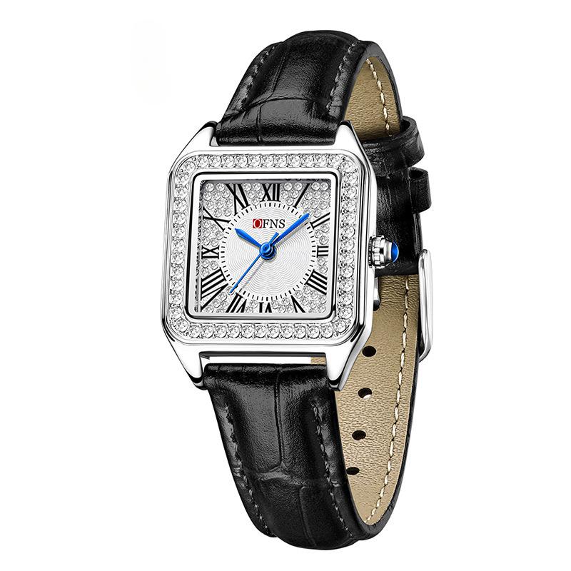 Quartz Watch, Light Luxury and Fashionable Square Roman Scale Set with Diamond English Watch Waterproof Ladies Watch