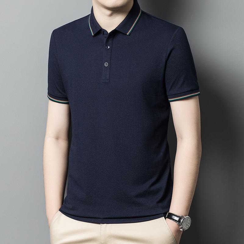 

Рубашка-поло из шелкового шелка Mulberry, мужская летняя повседневная футболка с короткими рукавами и лацканами в деловом стиле, мужские свободные мужские топы с короткими рукавами среднего возраста 4XL