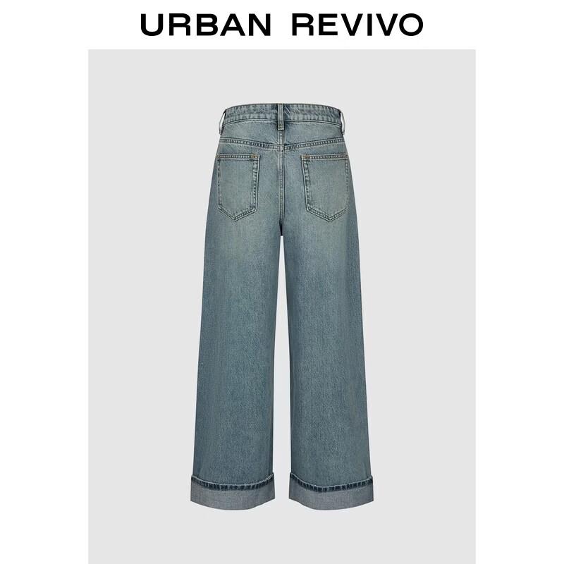 UR2026 Women's Washed Rolled-Hem Straight-Leg Jeans