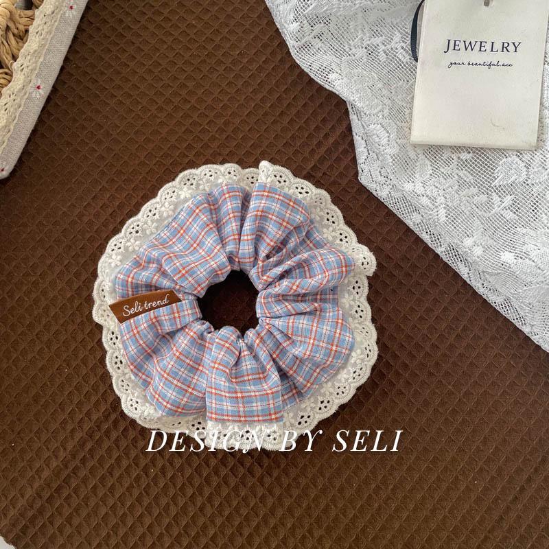 Martini Plaid Lace Trim Retro Button Hair Tie Accessory