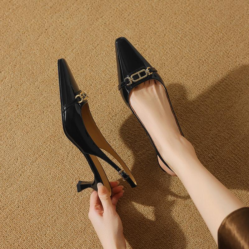 

French bag head sandals retro square head shallow mouth empty single shoes spring new women s temperament stiletto shoes foot cover patent leather 39 чёрный