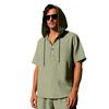 Herren Heiß Verkauft Amerikanisches Sommer Leinenhemd, Einfaches Lockeres Freizeit Kapuzen Henley Kurzarm T-Shirt