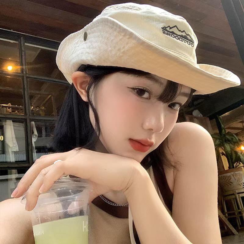 Summer Western Cowboy Hat for Women Fashion Embroidery Wide Brim Drawstring Fisherman Cap Hiking Mountaineering Sunscreen Caps