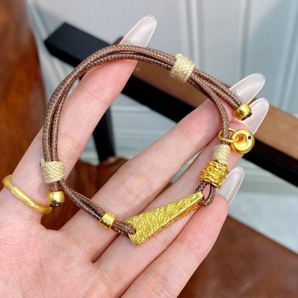 Retro Weave Hand Rope Exquisite Metal Bracelet Personalized Woven Beaded Bracelet  Daily