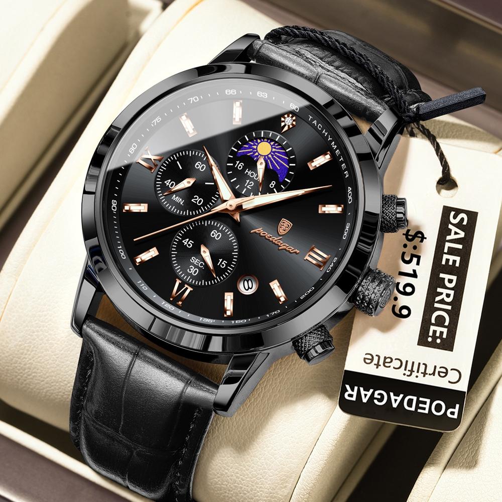 Luxury Sports Watch For Men Waterproof Luminous Date Chronograph Man Wristwatch Leather Quartz Men's Watches