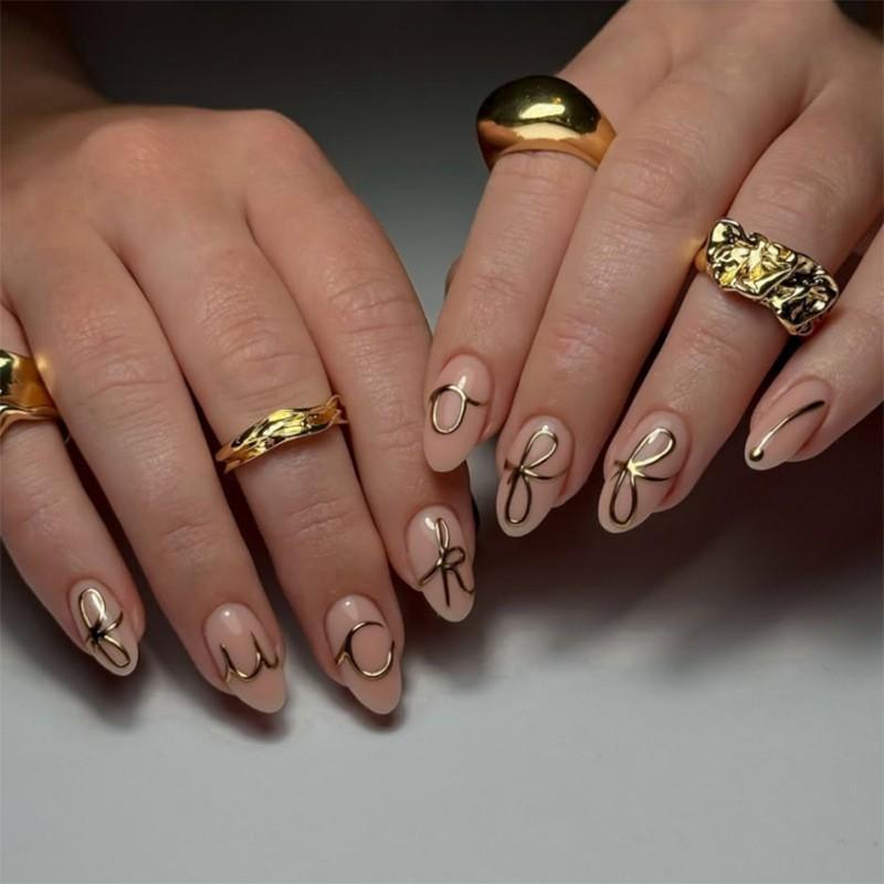 

3D Gold Paste Bow Nail Flakes Hot Selling Wear On Press Nails