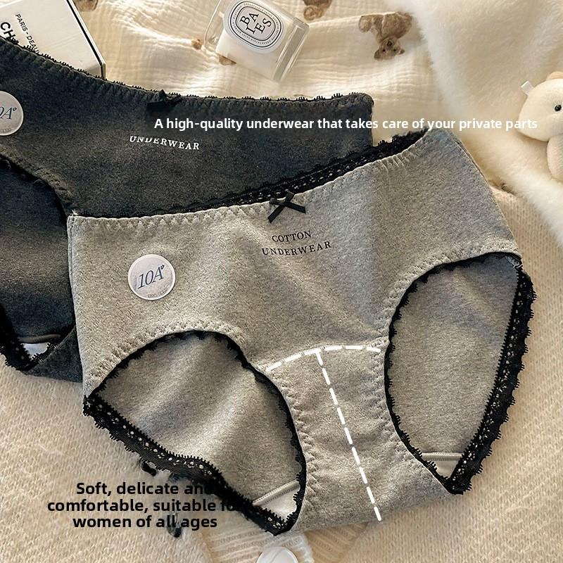 Ladies Spring and Autumn Lace Edge 10A Antibacterial Cotton Extended Crotch Waist Stretch Briefs