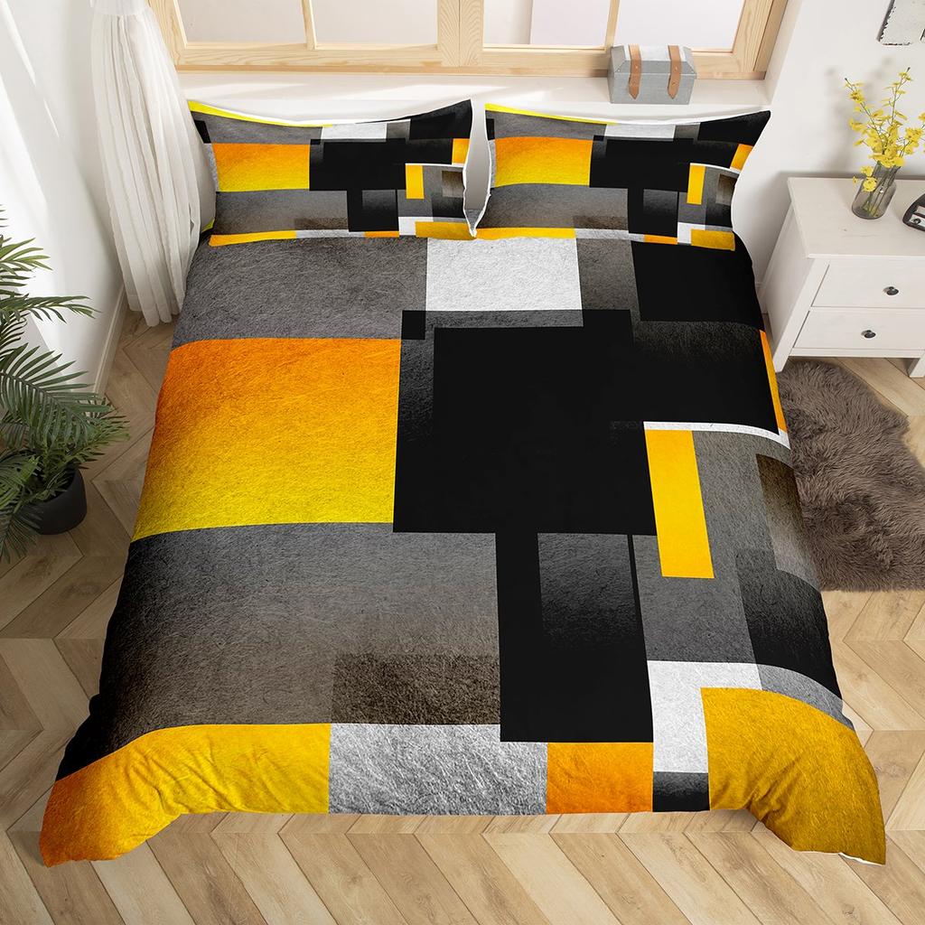 Homewish Geometric Anstract Duvet Cover Set For AdultPink Grey Square Bedding SetModern Fashion Bed Set