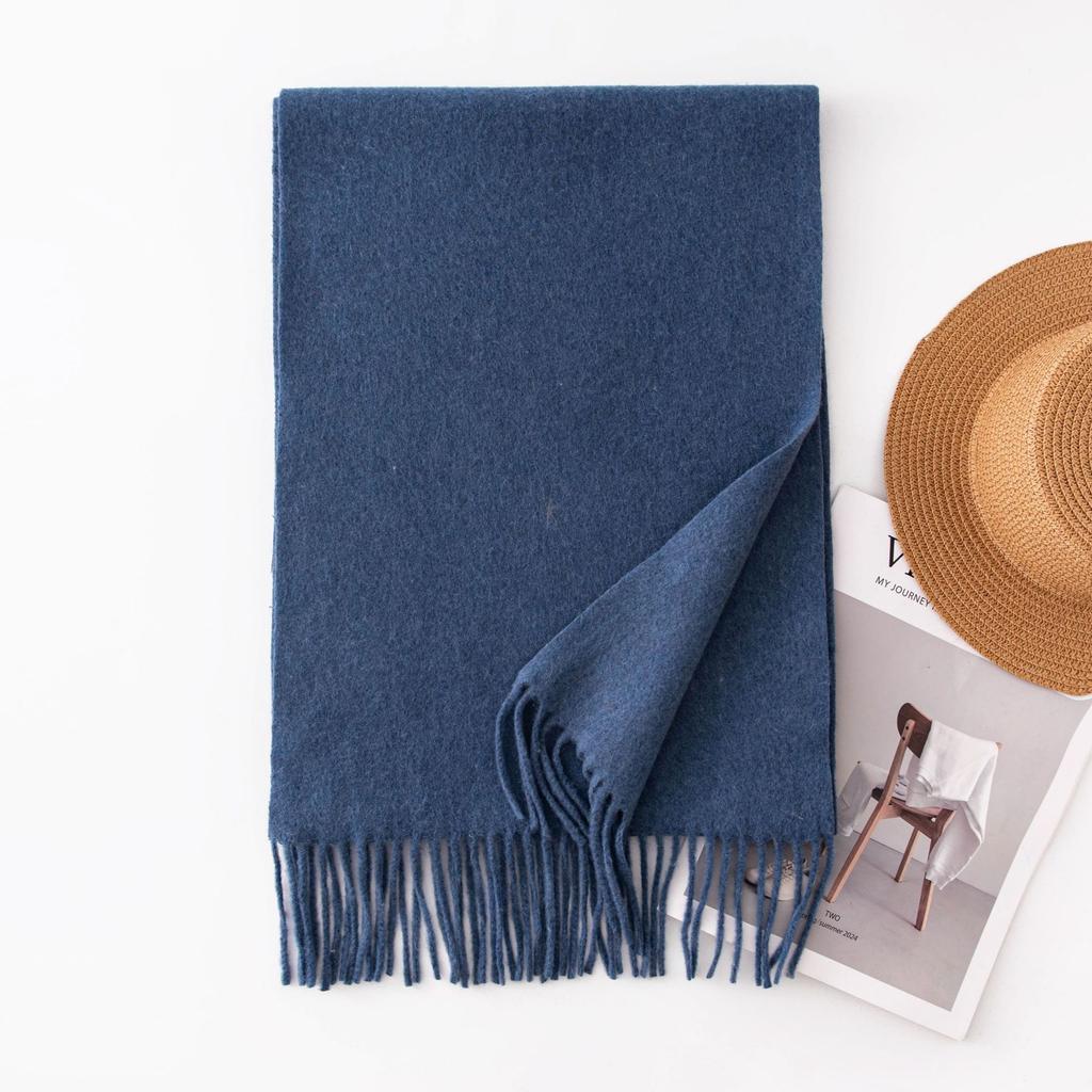 Imitation Cashmere Scarf with Wool Tassel Scarf for Men and Women Versatile Solid Color Fashion Commuting Warm Scarf Shawl
