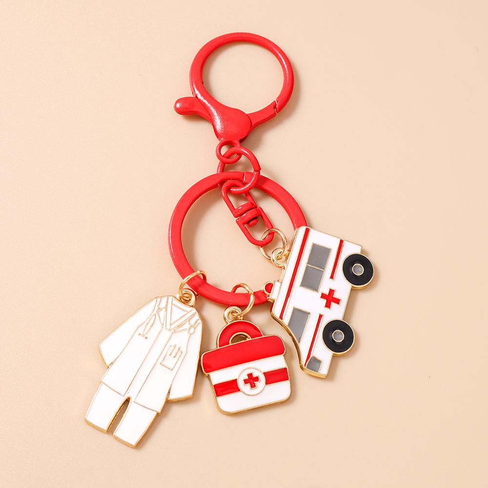 New Enamel Doctor's Gown keychain Ambulance Key Ring Pendants for Women Girls Handbag Decor DIY Key Chain Jewelry Gifts