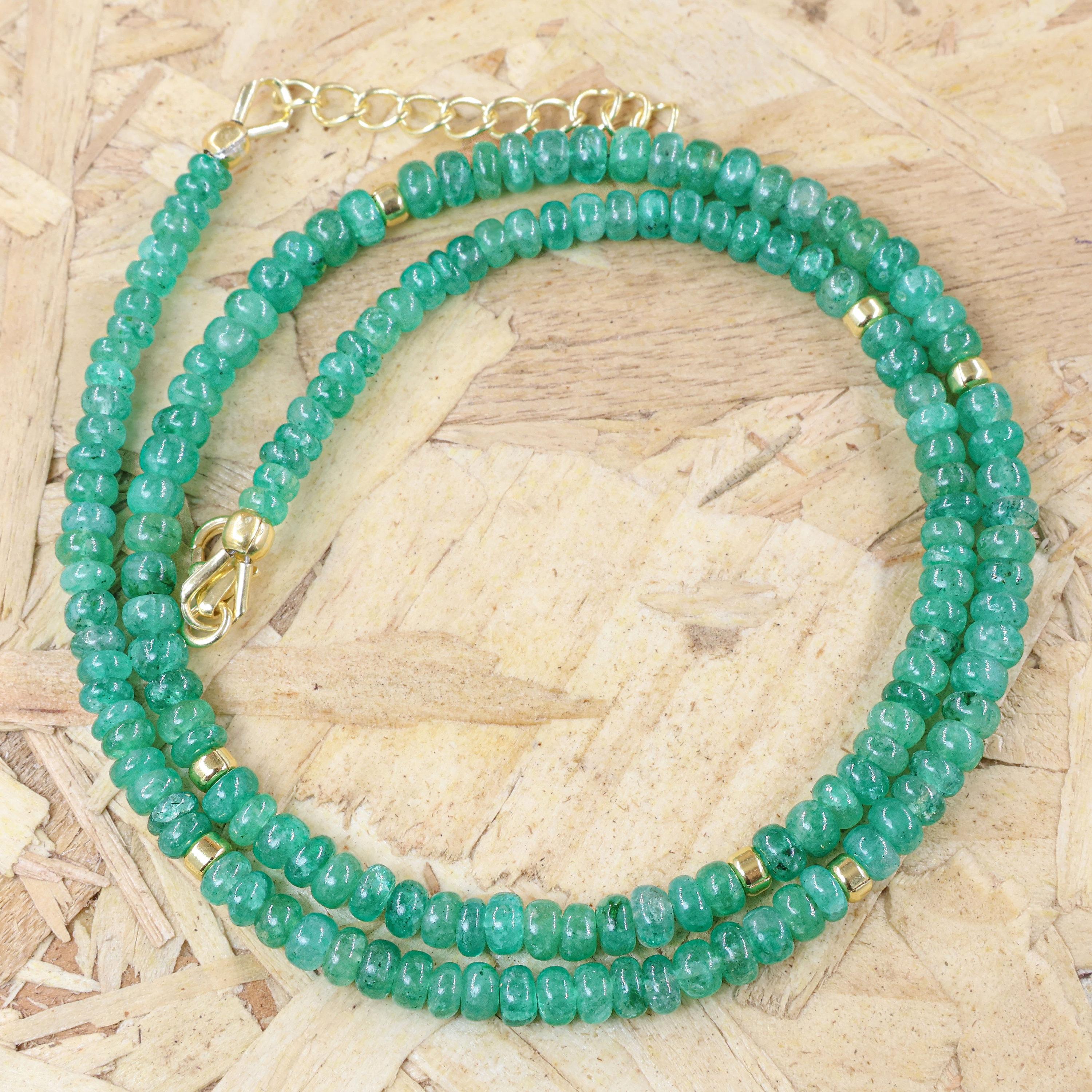 

Emerald Rondelle Beaded Necklace: Natural Light Beryl, Sterling Silver 16 Inch золотий/жовтий