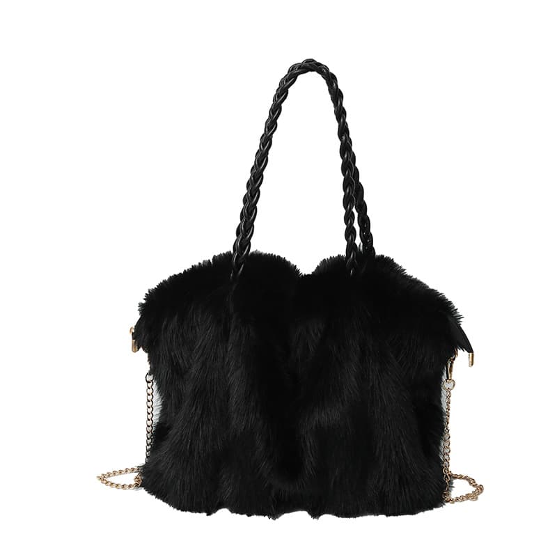 New Women s Large-capacity Plush Shoulder Bag чёрный