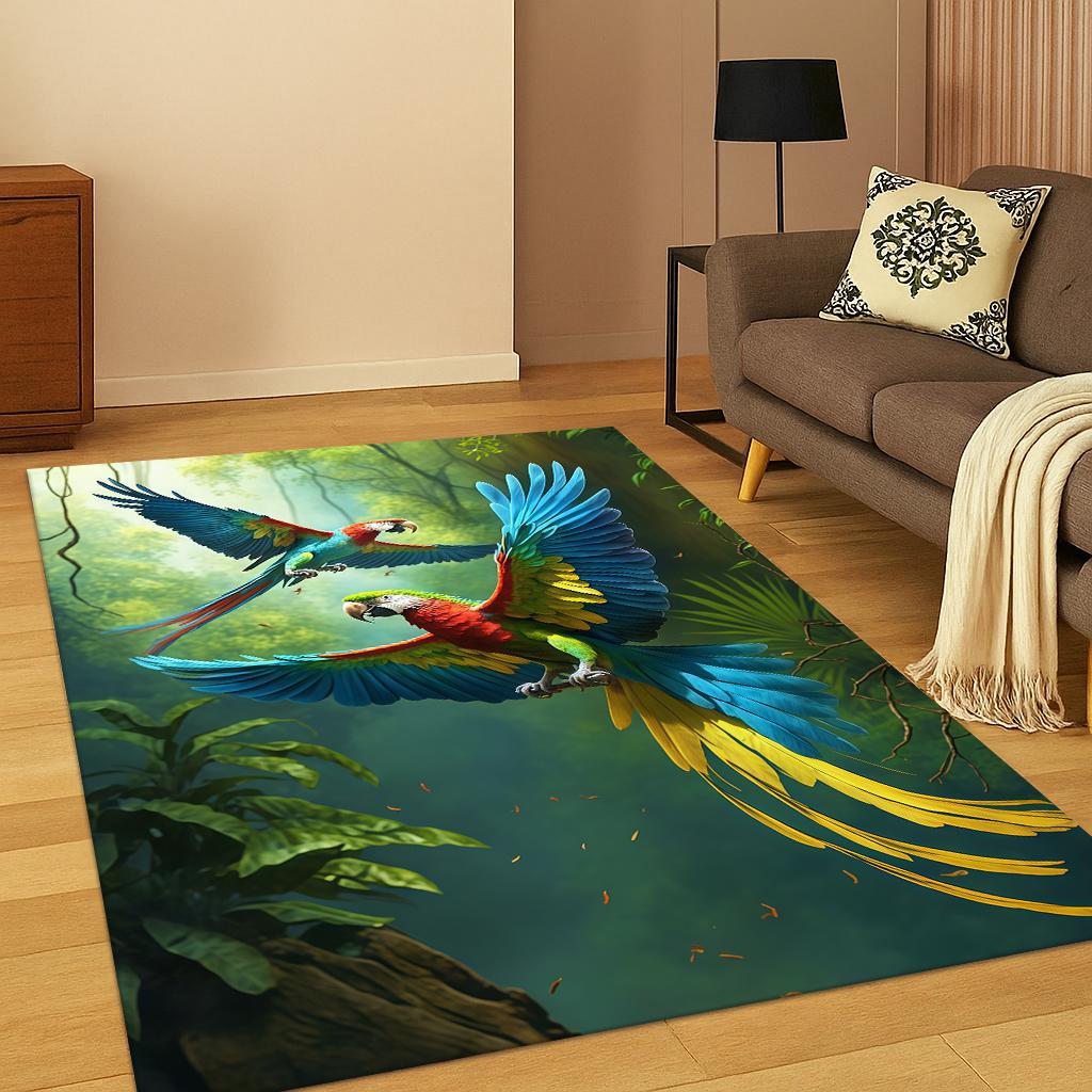 Colorful Macaw Budgerigar Bird Parrot Carpet Rug for Living Room Sofa Home Bedroom Doormat Decor,Playroom Non-slip Area Rug Gift