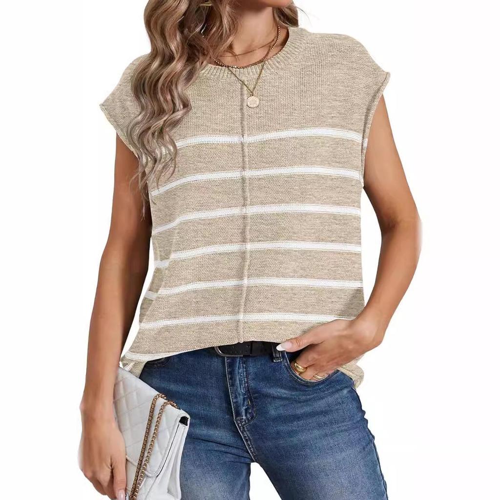 New Women's Striped Knit Sweater Vest Sleeveless Pullover Patchwork Casual Top