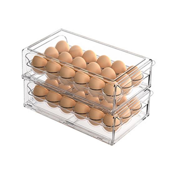Boîte de Rangement pour Œufs Grande Capacité 36 Œufs Conception à Tiroir à Deux Niveaux Organisateur Transparent pour Réfrigérateur