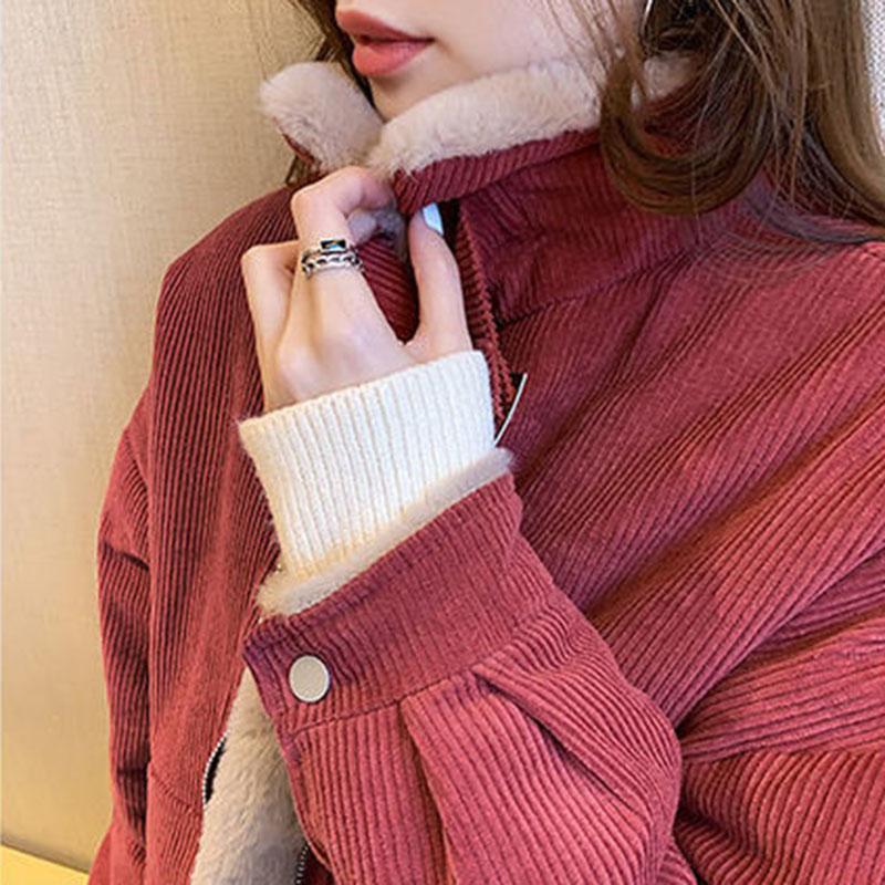Winter Mode Plus Baumwolle Gefüttert Mantel Dicke Damen Plus Größe Cord Gepolsterte Jacke Plüsch Dicke Lamm Wolle Warme Baumwolle kleidung Parka Mantel