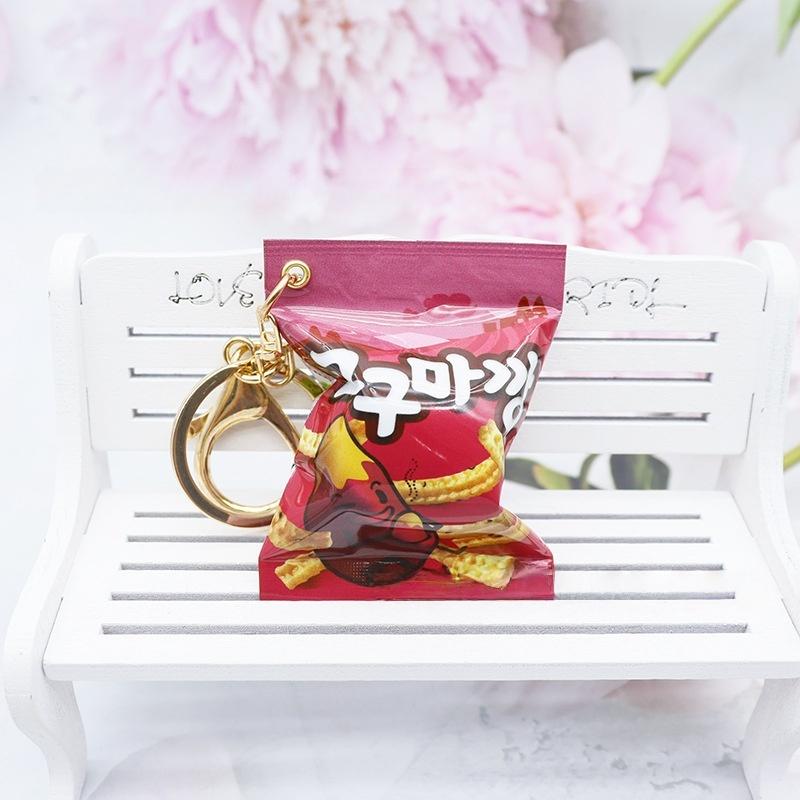 Simulation Korean Potato Chip French Fries Snack Bag Keychain Mini Snack Backpack Pendant Decoration Car Keyring Jewelry Gift