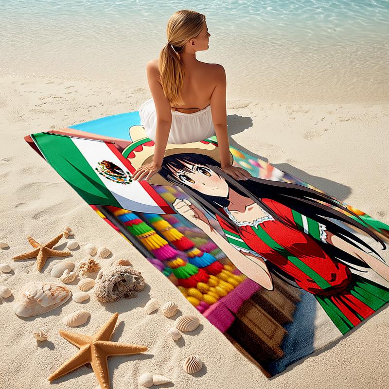 1pc Mexican Festival Celebration Cartoon Quick Dry Microfiber Bath Towel for Swimming Surfing Camping Unisex Holiday. SJT7201155