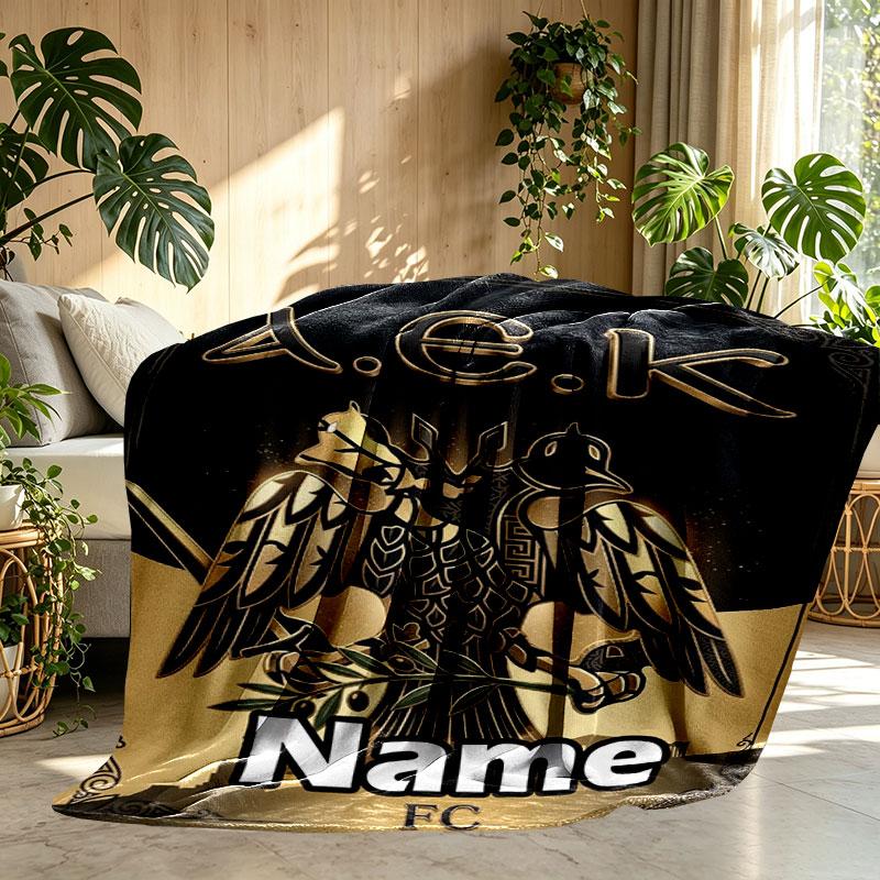 Custom Name Personalized AEK Athens FC Print Blanket, Home Decor, Bedroom, Sofa, Camping, Couch, Gifts for Birthday Christmas