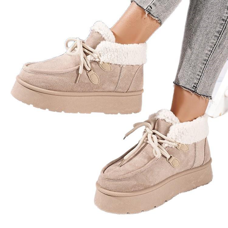 Women's Cotton Shoes Autumn and Winter New Large Size Round Head Thick Sole Velvet Strap Sewn Shoes Snow Boots Women