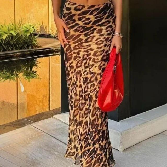 Women's leopard print fishtail skirt long casual hot-selling spring and summer printmaker skirt slim fit