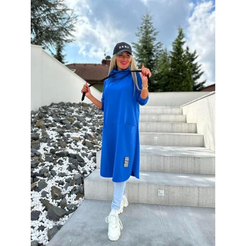 DAFIFY Women's Fashion Spring Fall Solid Color Print Long Sleeve High Neck Loose Waistline Casual Dresses