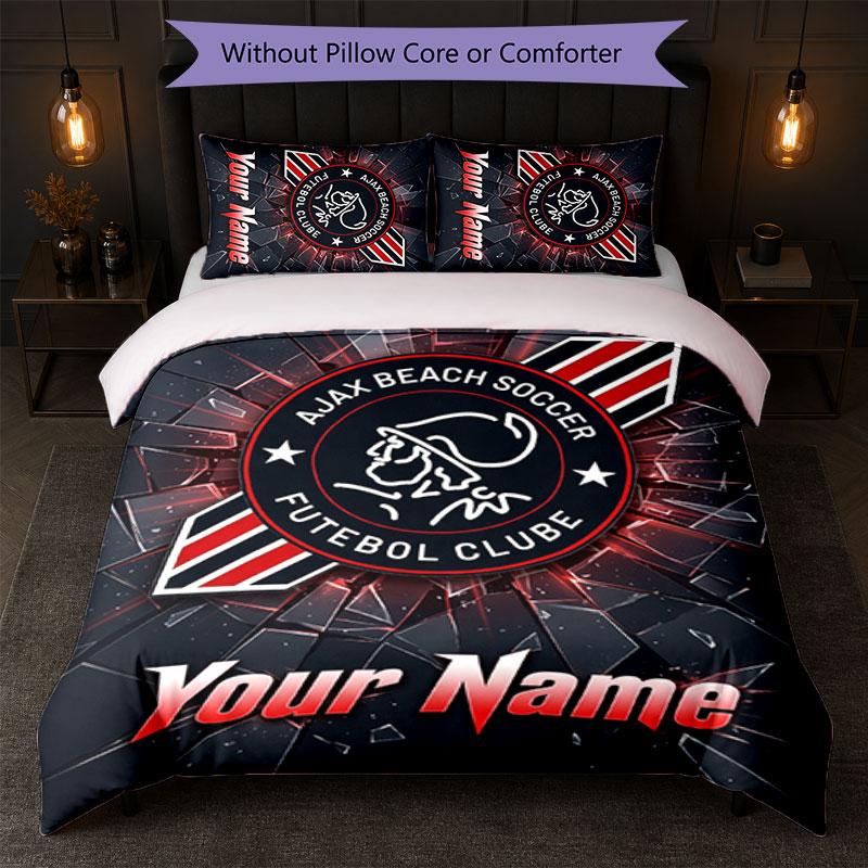 Ajax Amsterdam Custom Name Text Bedding Set 1 Duvet Cover+2 Pillowcases Soccer Logo Personalized Gift For Special Occasion Bedroom Decor
