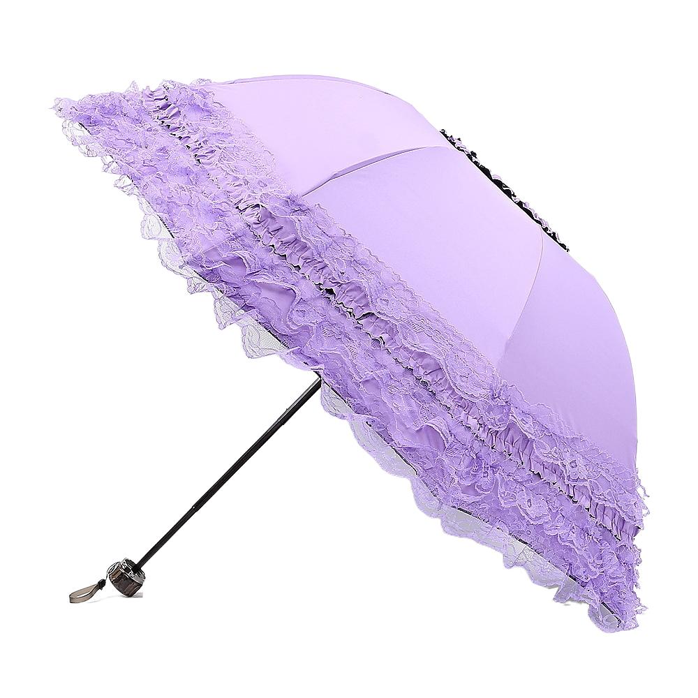 Fashion Lolita Lace Sun Umbrella Anti-UV Protection Thickened Portable Sunshade Dual Use Waterproof Folding Umbrella Female фиолетовый