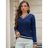 Damen V-Ausschnitt Langarm Pullover Strickpullover