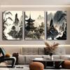 3 pieces of new Chinese ink landscape canvas decorative paintings, Chinese style Zen landscape pavilions, living rooms, entrance